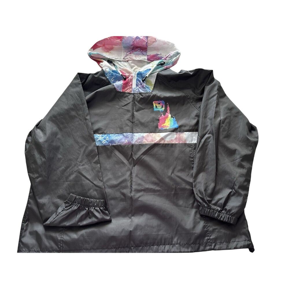 Disney Castle Watercolor Accent Pullover Windbreaker Jacket Men’s XXL Black